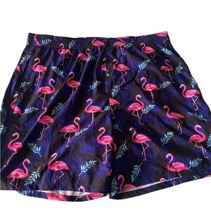 Vibrant Pink and Blue Flamingo Swim Trunks Relaxed Fit